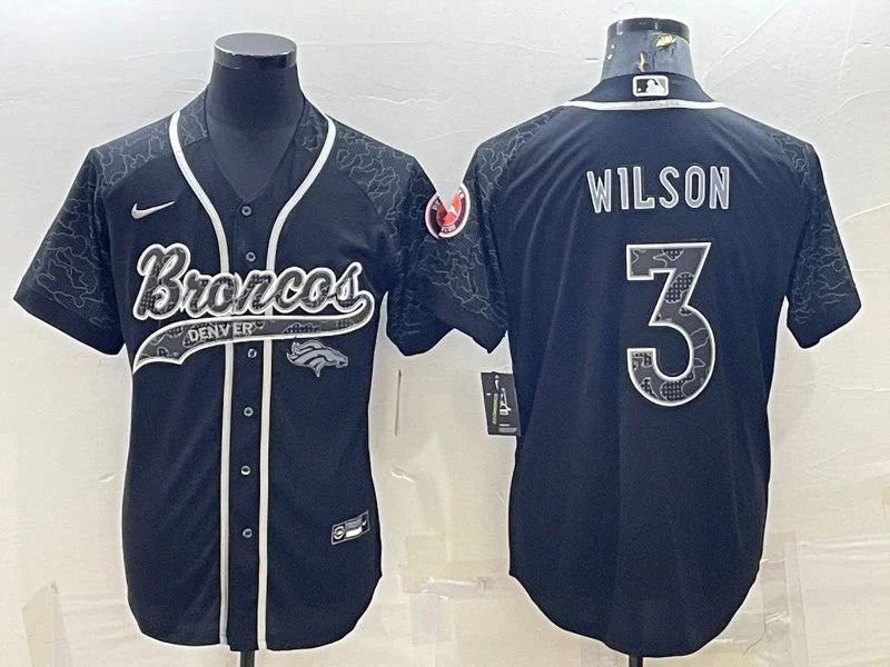 Baseball Jersey For Special Occasion Gifts-Men's Denver Broncos #3 Russell Wilson Black Reflective With Patch Cool Base Stitched Baseball Jersey