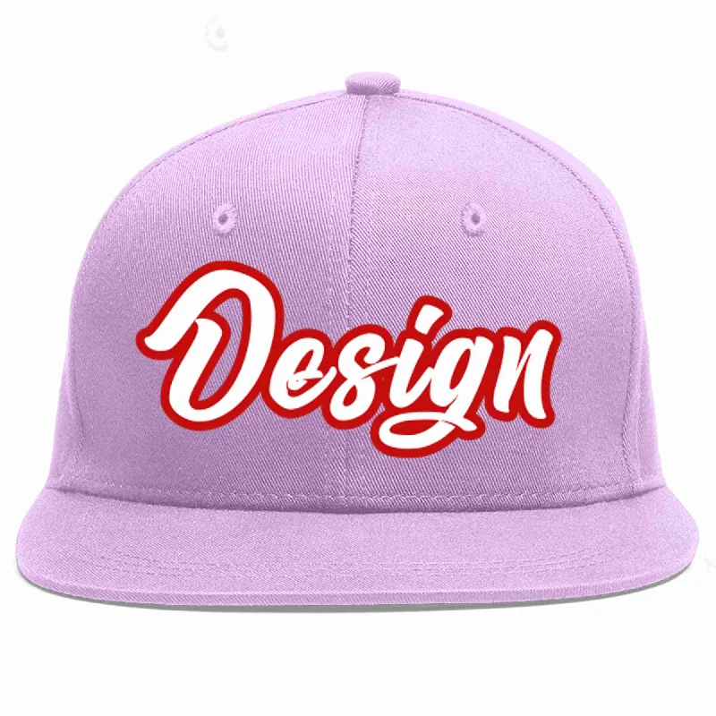 Baseball Cap For Custom Branding-Custom Light Purple White-Red Flat Eaves Sport Baseball Cap Design for Men/Women/Youth