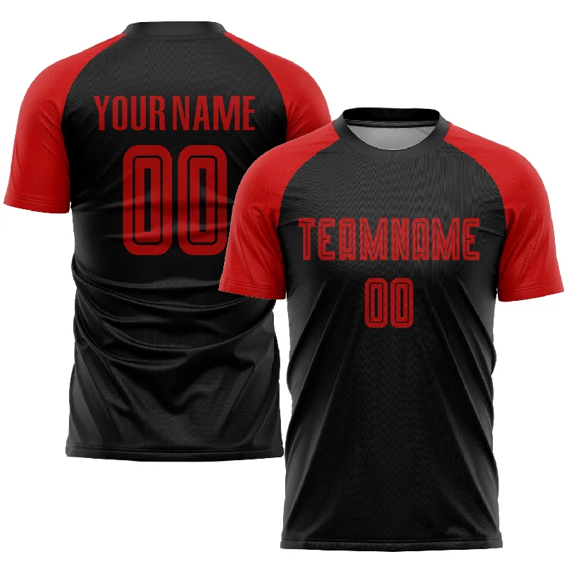 Football Jersey With Custom Team Colors-Custom Black Red Sublimation Soccer Uniform Jersey