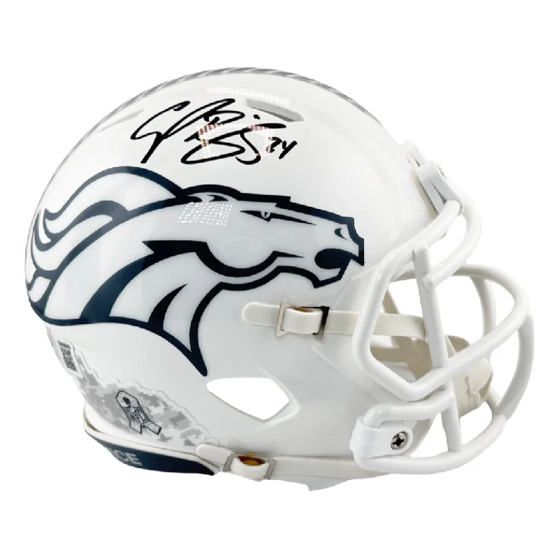 Rugby Helmet With Head Safety Technology-Champ Bailey Signed Denver Broncos Salute to Service 2024 Mini Football Helmet (Beckett)