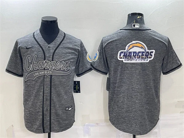 Baseball Jersey For Fan Gear-Men's Los Angeles Chargers Gray Team Big Logo With Patch Cool Base Stitched Baseball Jersey