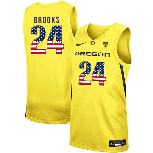 Football Jersey For Softball Leagues-Basketball Jersey For Softball Leagues-Oregon Ducks 24 Dillon Brooks Yellow USA Flag College Basketball Basketball Jersey