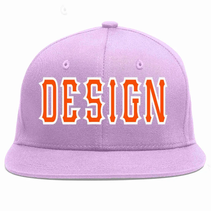 Baseball Cap With Custom Patches-Custom Light Purple Orange-White Flat Eaves Sport Baseball Cap Design for Men/Women/Youth