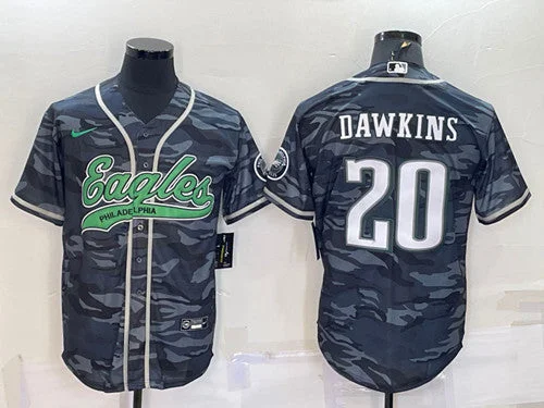 Baseball Jersey With Player Portraits-Men's Philadelphia Eagles #20 Brian Dawkins Gray Camo With Patch Cool Base Stitched Baseball Jersey