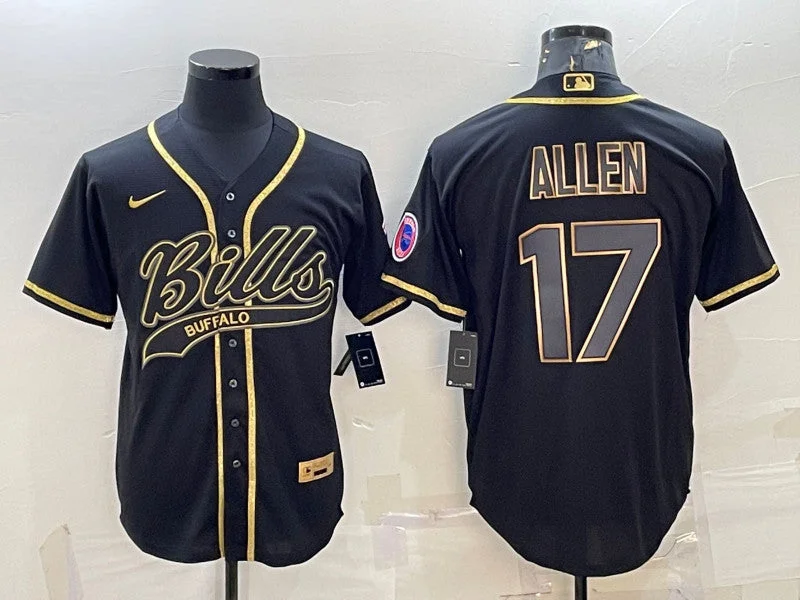 Baseball Jersey For Fans And Supporters-Men's Buffalo Bills #17 Josh Allen Black Gold Edition With Patch Cool Base Stitched Baseball Jersey