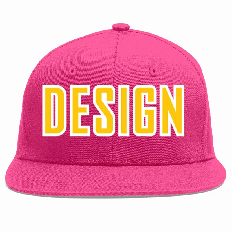 Baseball Cap For Trendy Fashion-Custom Rose Red Gold-White Flat Eaves Sport Baseball Cap Design for Men/Women/Youth