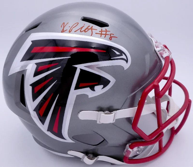 Rugby Helmet For Rugged Use-Kyle Pitts Autographed Atlanta Falcons Flash Silver Full Size Replica Speed Helmet Beckett BAS QR #WL43906