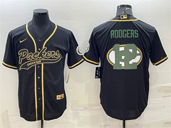 Baseball Jersey For Custom Group Orders-Men's Green Bay Packers #12 Aaron Rodgers Black Team Big Logo With Patch Cool Base Stitched Baseball Jersey