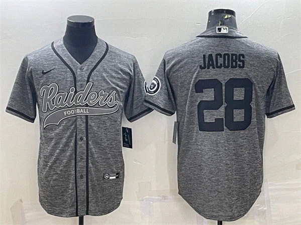 Baseball Jersey With Sporty Look-Men's Las Vegas Raiders #28 Josh Jacobs Gray With Patch Cool Base Stitched Baseball Jersey