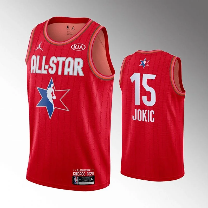 Personalized Football Jersey-Personalized Basketball Jersey-Nuggets 15 Nikola Jokic Red 2020 All-Star Jordan Brand Swingman Basketball Jersey