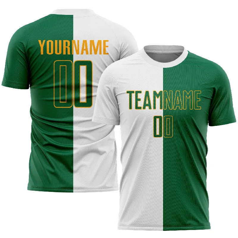 Football Jersey For Local Leagues-Custom White Kelly Green-Gold Sublimation Split Fashion Soccer Uniform Jersey