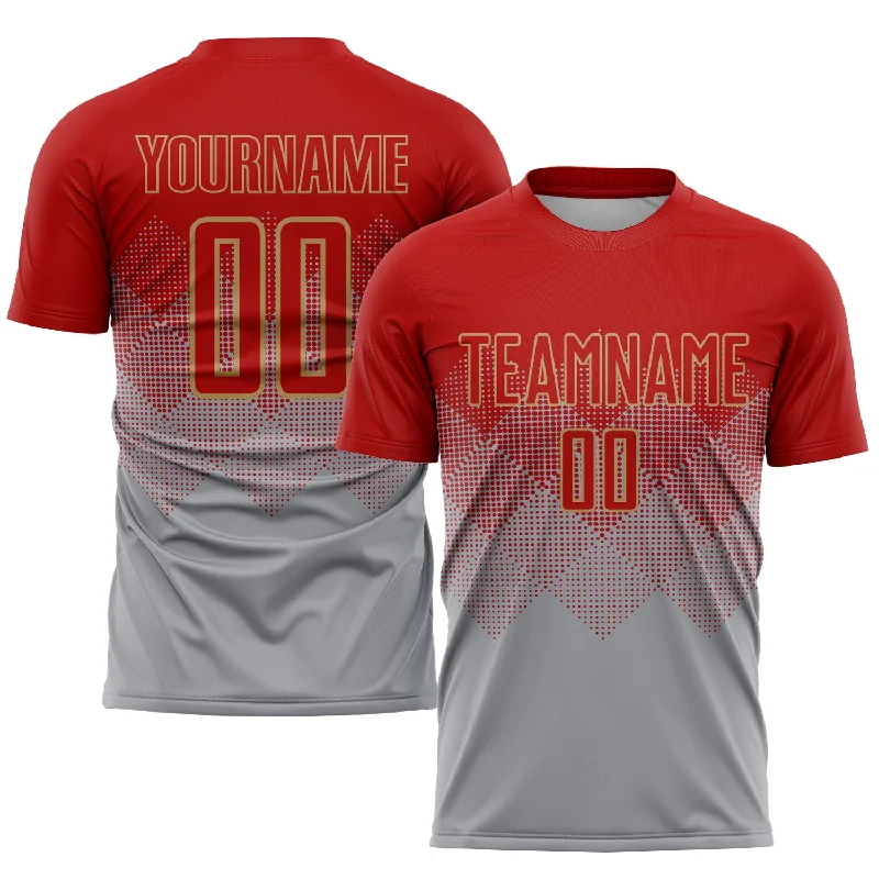 Football Jersey With Custom Numbers-Custom Gray Red-Old Gold Sublimation Soccer Uniform Jersey