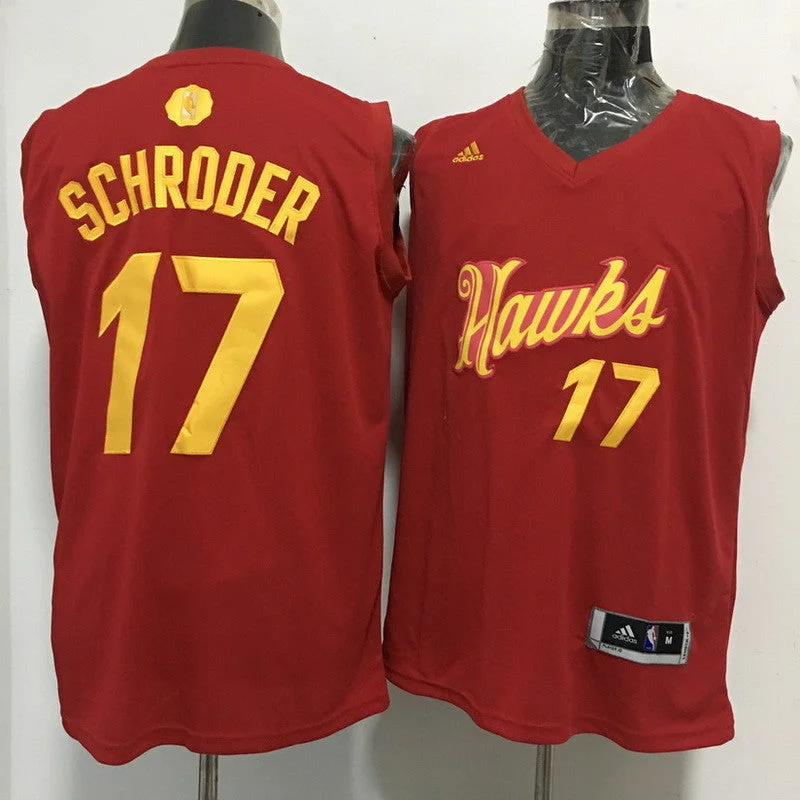 Custom Printed Football Jersey-Custom Printed Basketball Jersey-Hawks 17 Dennis Schroder Red 2016 Christmas Day Swingman Basketball Jersey