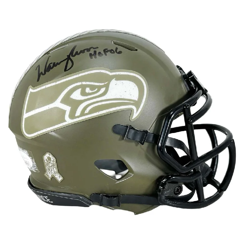 Rugby Helmet For Performance-Warren Moon Signed HOF 06 Inscription Seattle Seahawks Salute to Service Speed Mini Football Helmet (JSA)