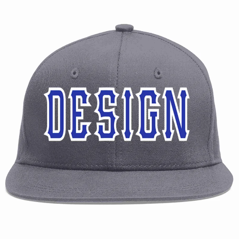 Baseball Cap For Event Merchandising-Custom Dark Gray Royal-White Flat Eaves Sport Baseball Cap Design for Men/Women/Youth