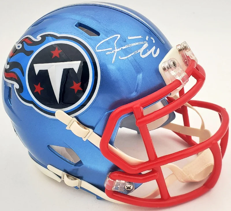 Rugby Helmet For Adult Rugby Players-Ryan Tannehill Autographed Tennessee Titans Flash Blue Speed Mini Helmet Beckett BAS QR #WN46893