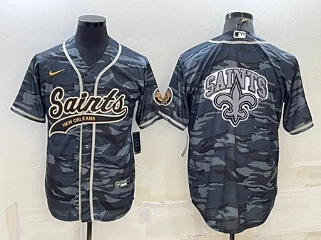 Baseball Jersey For Pre-Season Training-Men's New Orleans Saints Blank Gray/Navy Team Big Logo With Patch Cool Base Stitched Baseball Jersey