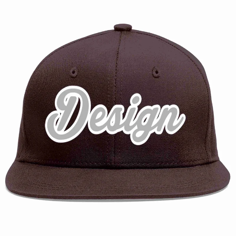 Baseball Cap For Outdoor Recreation-Custom Brown Gray-White Flat Eaves Sport Baseball Cap Design for Men/Women/Youth