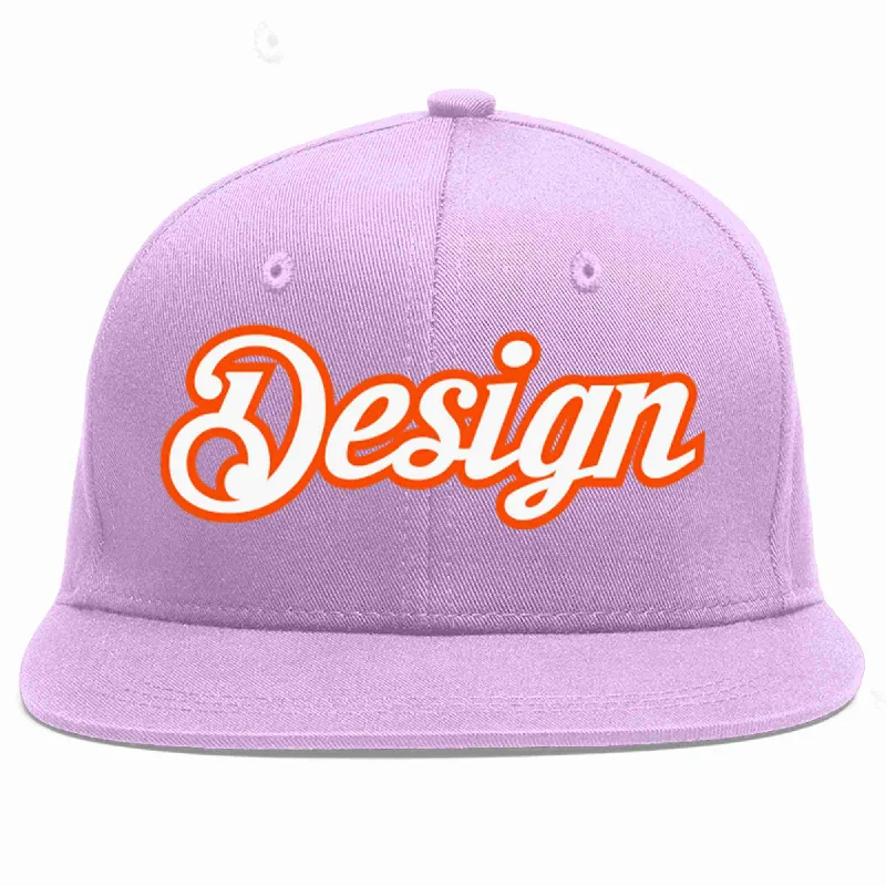 Baseball Cap For Casual Outfits-Custom Light Purple White-Orange Flat Eaves Sport Baseball Cap Design for Men/Women/Youth