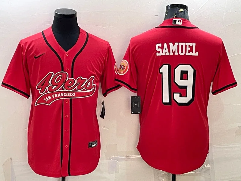 Baseball Jersey For High School Teams-Men's San Francisco 49ers #19 Deebo Samuel New Red With Patch Cool Base Stitched Baseball Jersey