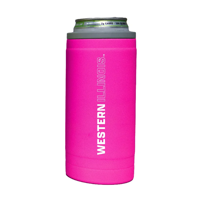 Team Mug For Custom Orders-Western Illinois 12oz Electric Stacked Soft Touch Slim Coolie