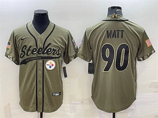 Baseball Jersey For Sports Teams-Men's Pittsburgh Steelers #90 T.J. Watt Olive 2022 Salute to Service Cool Base Stitched Baseball Jersey