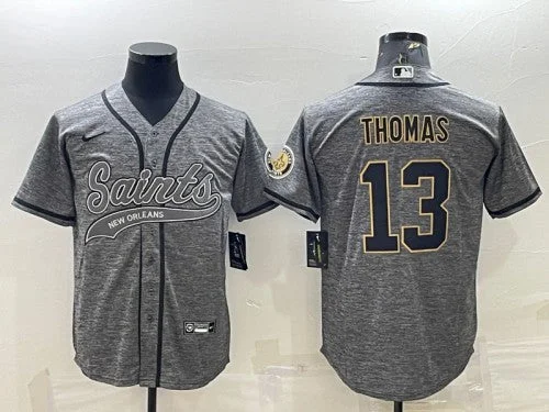 Baseball Jersey For Custom Logo Placement-Men's New Orleans Saints #13 Michael Thomas Gray With Patch Cool Base Stitched Baseball Jersey