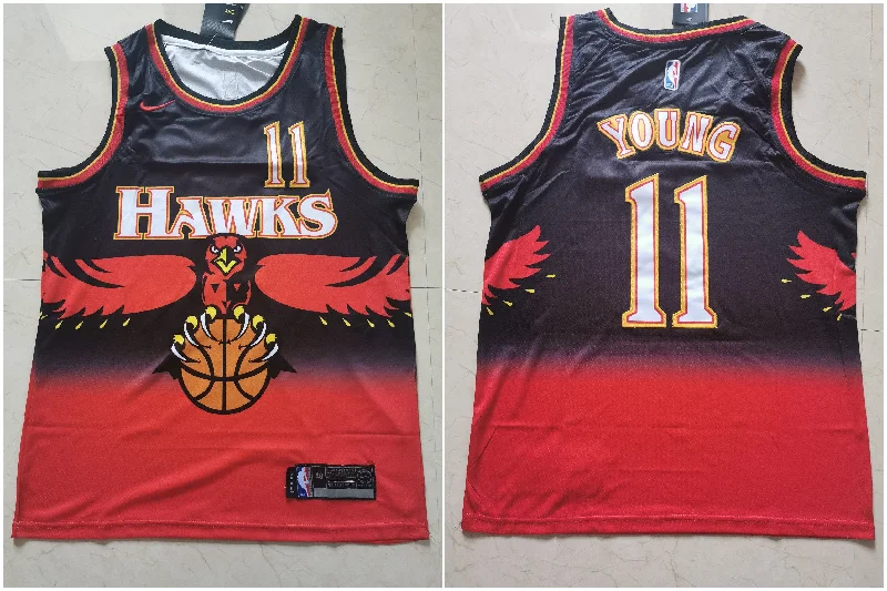 Football Jersey With Embroidered Logo-Basketball Jersey With Embroidered Logo-Hawks 11 Trae Young Red Throwback Swingman Basketball Jersey