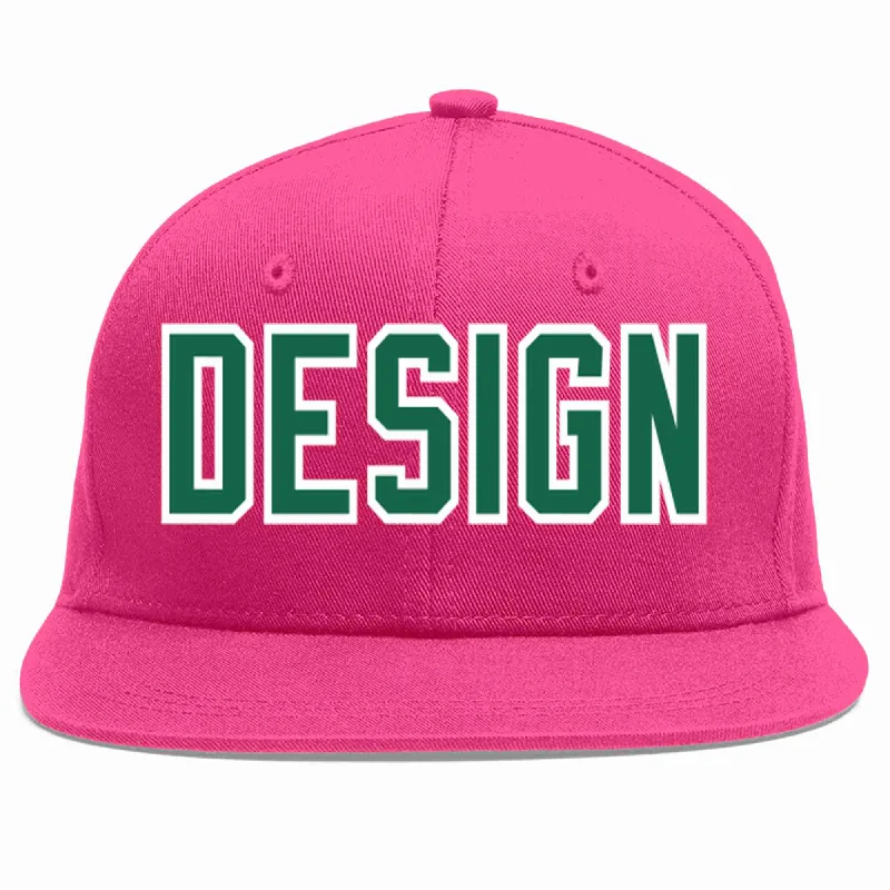 Baseball Cap For Outdoor Sporting Events-Custom Rose Red Kelly Green-White Flat Eaves Sport Baseball Cap Design for Men/Women/Youth