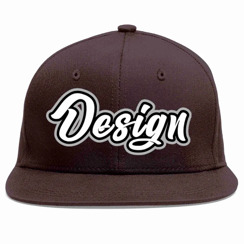 Baseball Cap For Special Celebrations-Custom Brown White-Black Flat Eaves Sport Baseball Cap Design for Men/Women/Youth