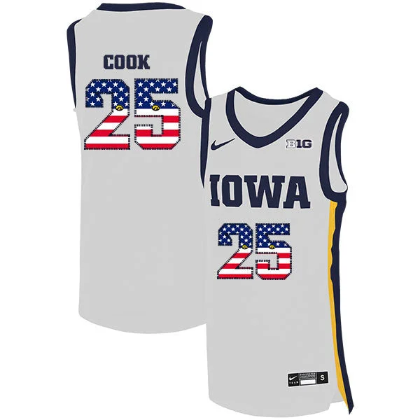 Football Jersey For Limited Edition Players-Basketball Jersey For Limited Edition Players-Iowa Hawkeyes 25 Tyler Cook White USA Flag Basketball College Basketball Jersey