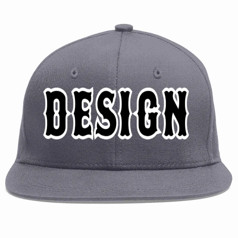 Baseball Cap With Bold Design-Custom Dark Gray Black-White Flat Eaves Sport Baseball Cap Design for Men/Women/Youth