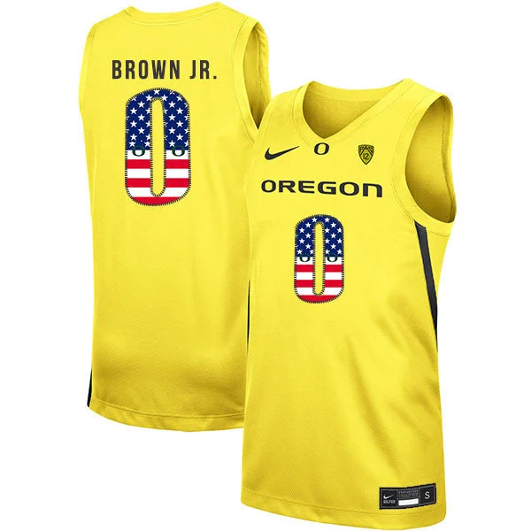 Football Jersey For Coaches-Basketball Jersey For Coaches-Oregon Ducks 0 Troy Brown Jr. Yellow USA Flag College Basketball Basketball Jersey.jpeg