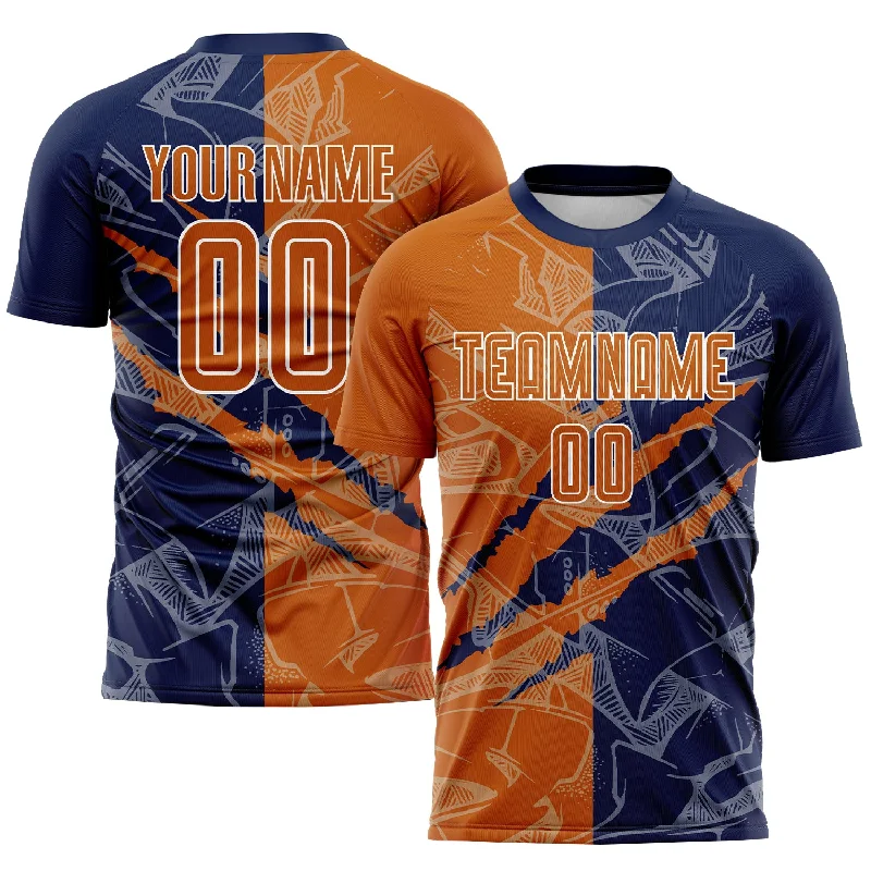 Football Jersey For High-Quality Fabric-Custom Graffiti Pattern Texas Orange-Navy Scratch Sublimation Soccer Uniform Jersey