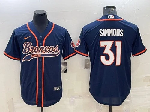 Custom Baseball Jersey-Men's Denver Broncos #31 Justin Simmons Navy With Patch Cool Base Stitched Baseball Jersey