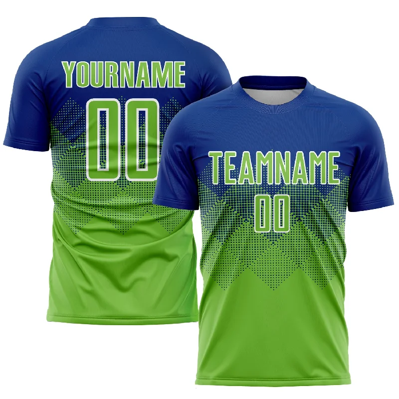 Football Jersey For Coaches-Custom Royal Neon Green-White Sublimation Soccer Uniform Jersey