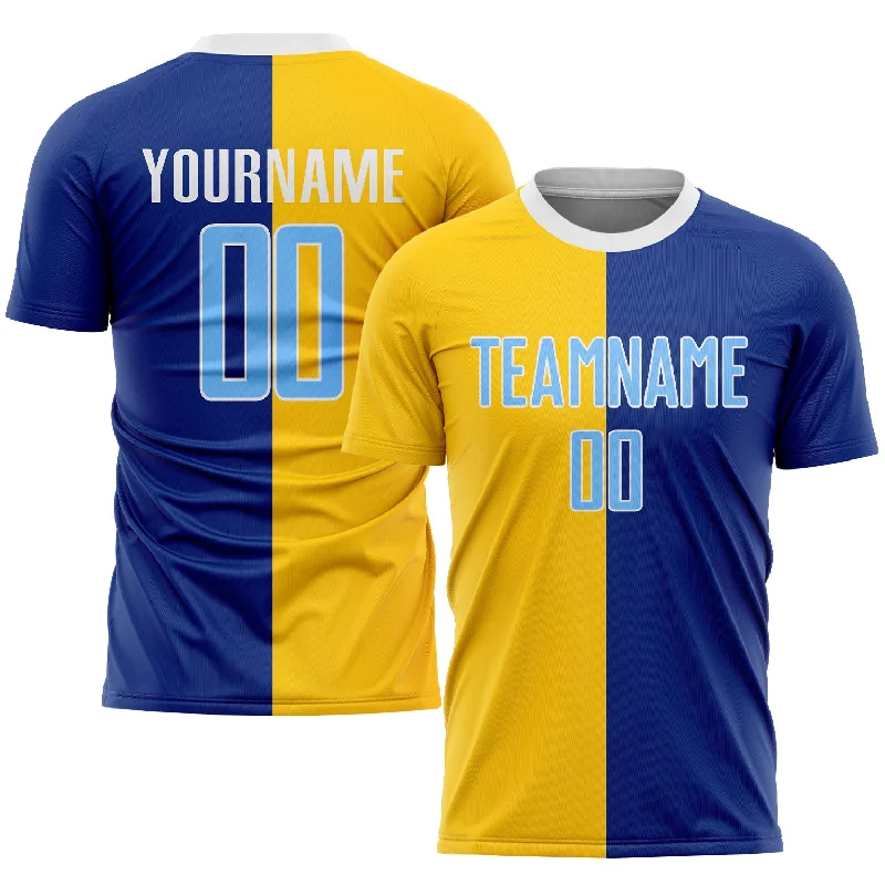 Football Jersey For Family Events-Custom Royal Light Blue-Gold Sublimation Split Fashion Soccer Uniform Jersey