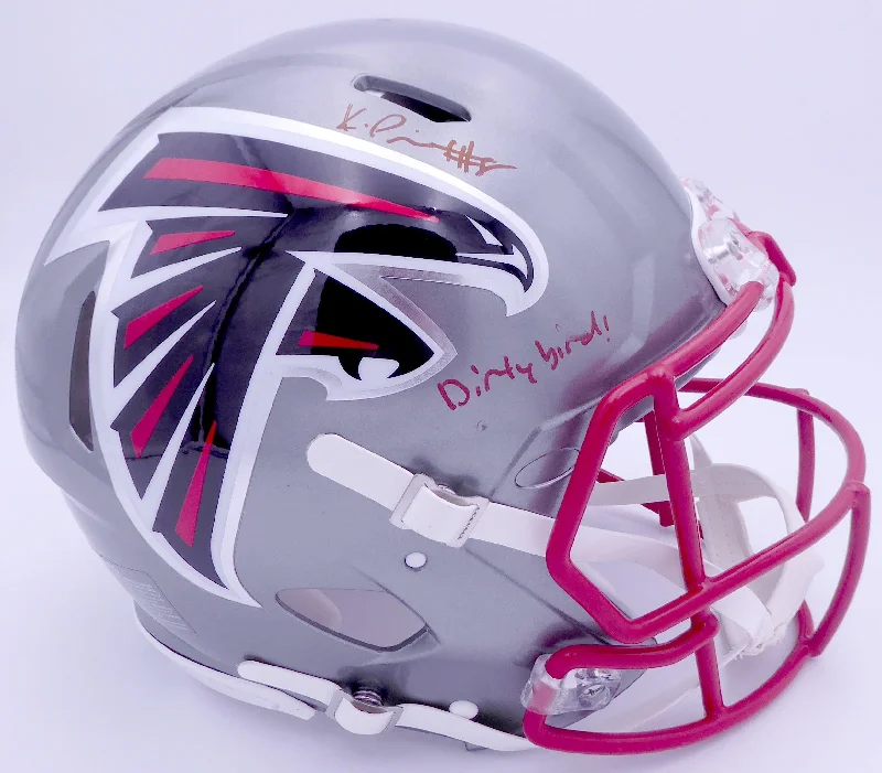 Rugby Helmet For Professional-Level Gear-Kyle Pitts Autographed Atlanta Falcons Flash Silver Full Size Authentic Speed Helmet "Dirty Bird" (Smudge) Beckett BAS QR #WL25812