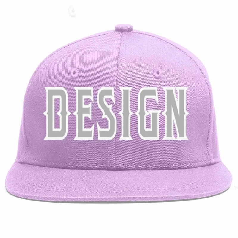 Custom Baseball Cap-Custom Light Purple Gray-White Flat Eaves Sport Baseball Cap Design for Men/Women/Youth