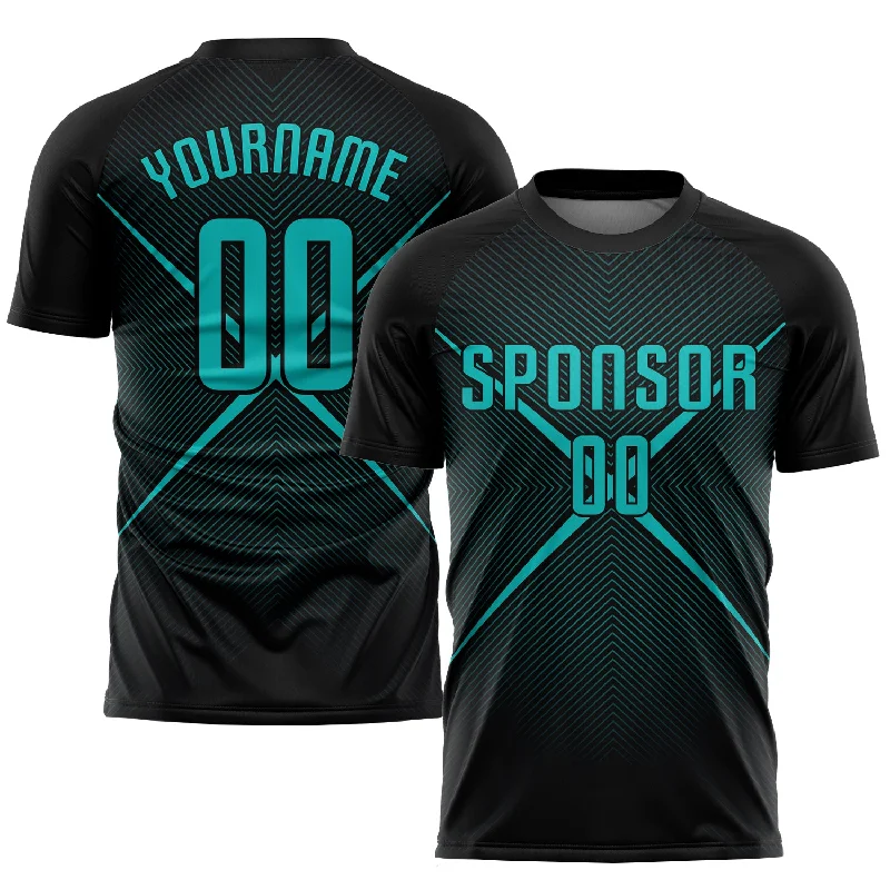 Football Jersey For Premium Teams-Custom Black Teal Sublimation Soccer Uniform Jersey