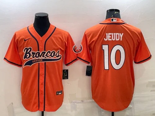 Baseball Jersey For Personalized Numbering-Men's Denver Broncos #10 Jerry Jeudy Orange With Patch Cool Base Stitched Baseball Jersey