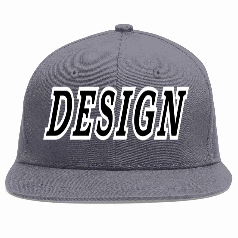 Baseball Cap With Custom Number-Custom Dark Gray Black-White Flat Eaves Sport Baseball Cap Design for Men/Women/Youth