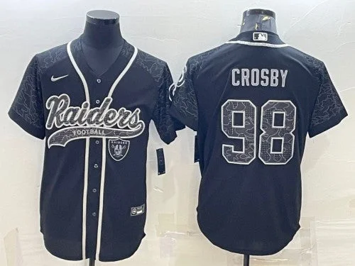 Baseball Jersey For Local Sports Events-Men's Las Vegas Raiders #98 Maxx Crosby Black Reflective With Patch Cool Base Stitched Baseball Jersey