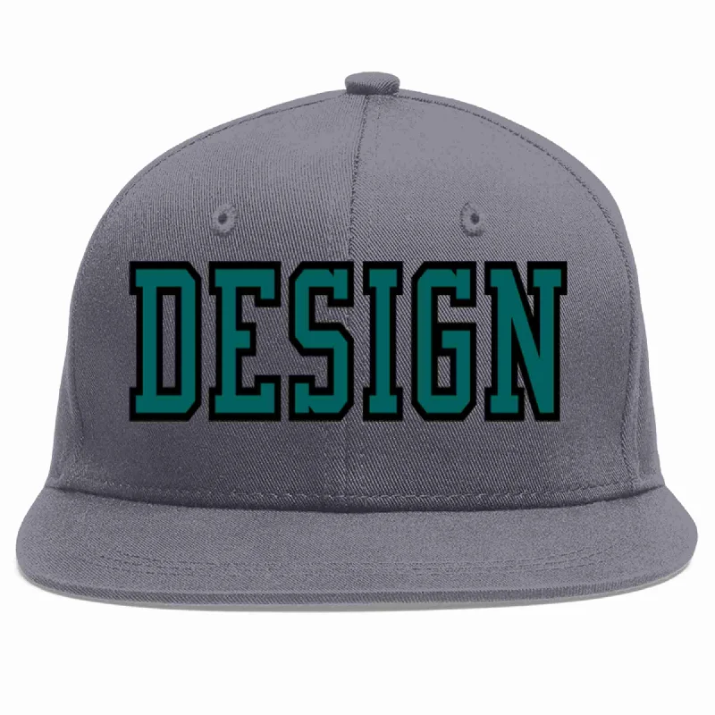 Baseball Cap For Fashionable Street Look-Custom Dark Gray Aqua-Black Flat Eaves Sport Baseball Cap Design for Men/Women/Youth