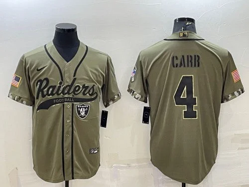 Baseball Jersey For Fundraising Campaigns-Men's Las Vegas Raiders #4 Derek Carr 2022 Olive Salute To Service Cool Base Stitched Baseball Jersey