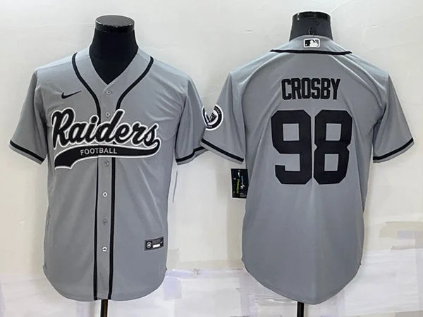 Baseball Jersey For Youth Teams-Men's Las Vegas Raiders #98 Maxx Crosby Grey Cool Base Stitched Baseball Jersey