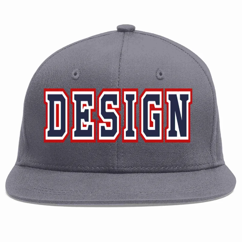 Baseball Cap For Custom Sports Apparel-Custom Dark Gray Navy-White Flat Eaves Sport Baseball Cap Design for Men/Women/Youth