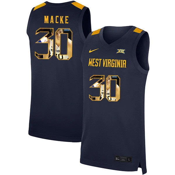 Football Jersey For Team Apparel-Basketball Jersey For Team Apparel-West Virginia Mountaineers 30 Spencer Macke Navy Fashion Basketball College Basketball Jersey