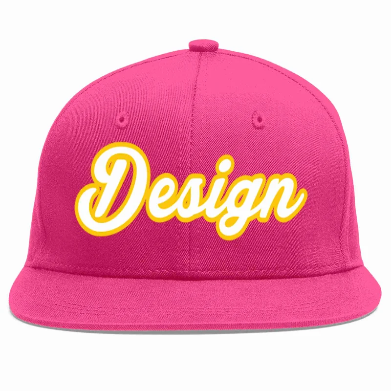 Baseball Cap With Custom Number-Custom Rose Red White-Gold Flat Eaves Sport Baseball Cap Design for Men/Women/Youth