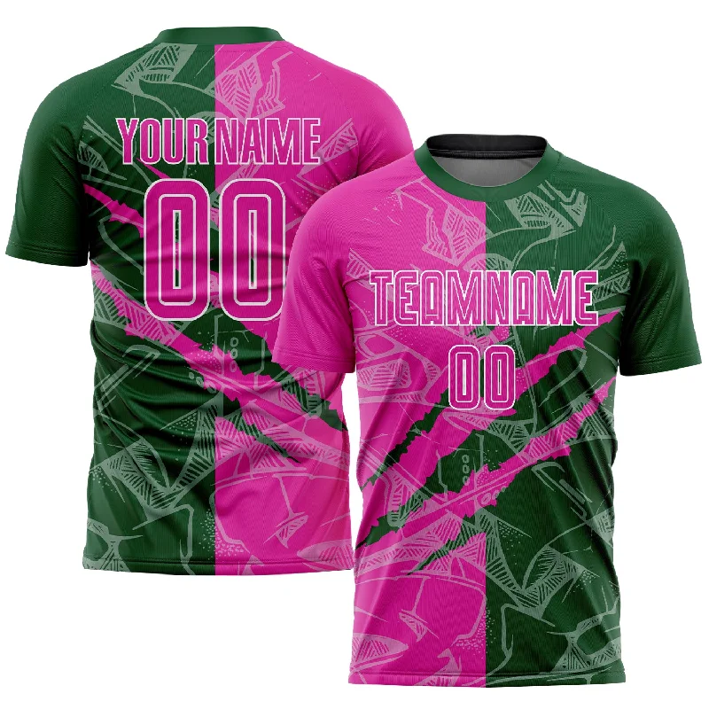 Football Jersey For Unique Player Jerseys-Custom Graffiti Pattern Deep Pink-Green Scratch Sublimation Soccer Uniform Jersey